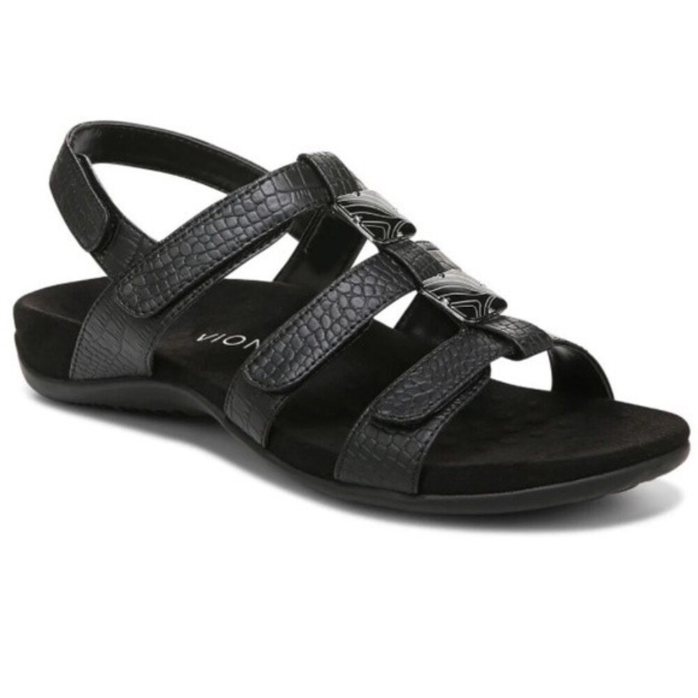 Vionic Black Slip On Comfort Strappy Sandal 6